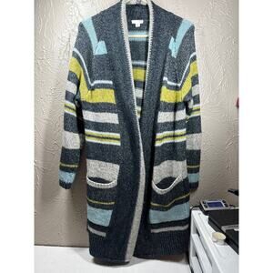 J‎ Jill Duster Cardigan Stripe Wool Blend Soft Pockets Open Womens Petite Medium